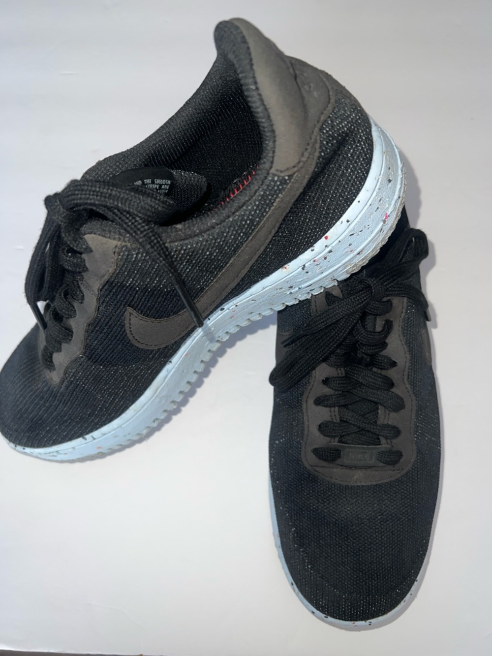 Nike Black Air Force 1 Crater Fly knit Sneakers with Chambray‎ Blue Speck Sole